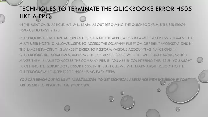 techniques to terminate the quickbooks error h505 like a pro