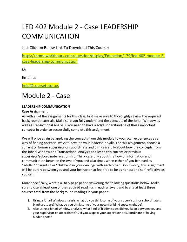 led 402 module 2 case leadership communication