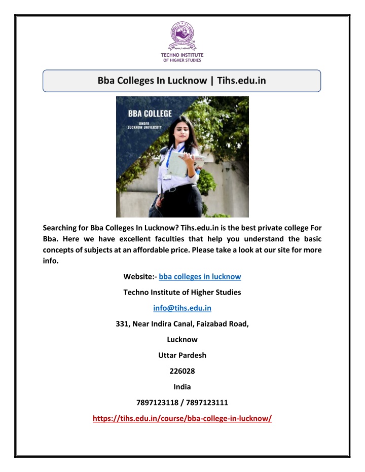 bba colleges in lucknow tihs edu in