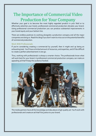 The Importance of Commercial Video Production for Your Company