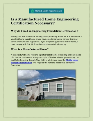Is a Manufactured Home Engineering Certification Necessary