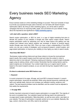 Every Business Needs SEO Marketing Agency