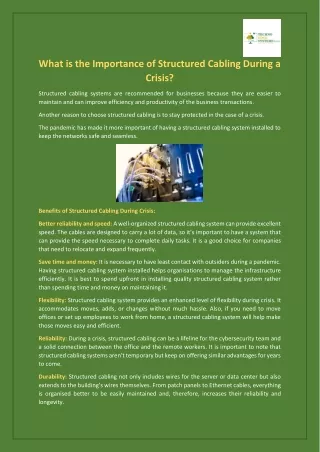 what is the importance of structured cabling