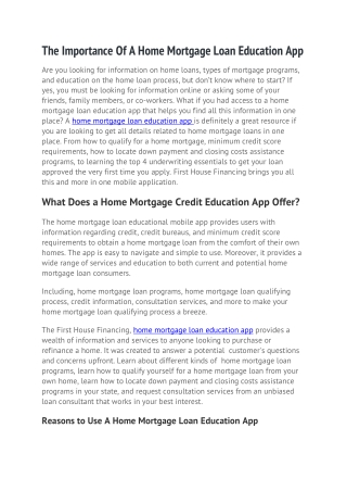 The Importance of a Home Mortgage Loan Education App