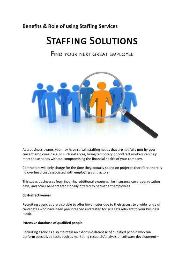 benefits role of using staffing services