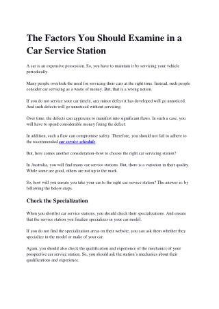 The Factors You Should Examine in a Car Service Station