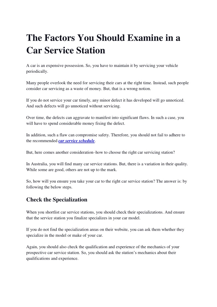 the factors you should examine in a car service