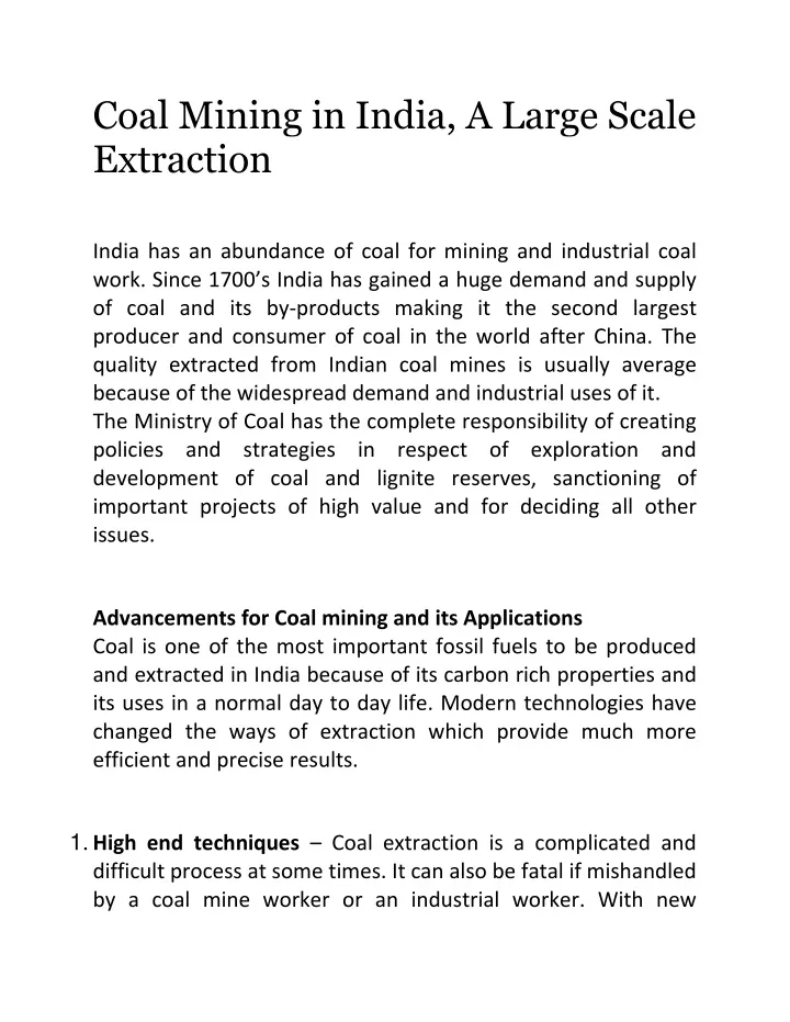 coal mining in india a large scale extraction