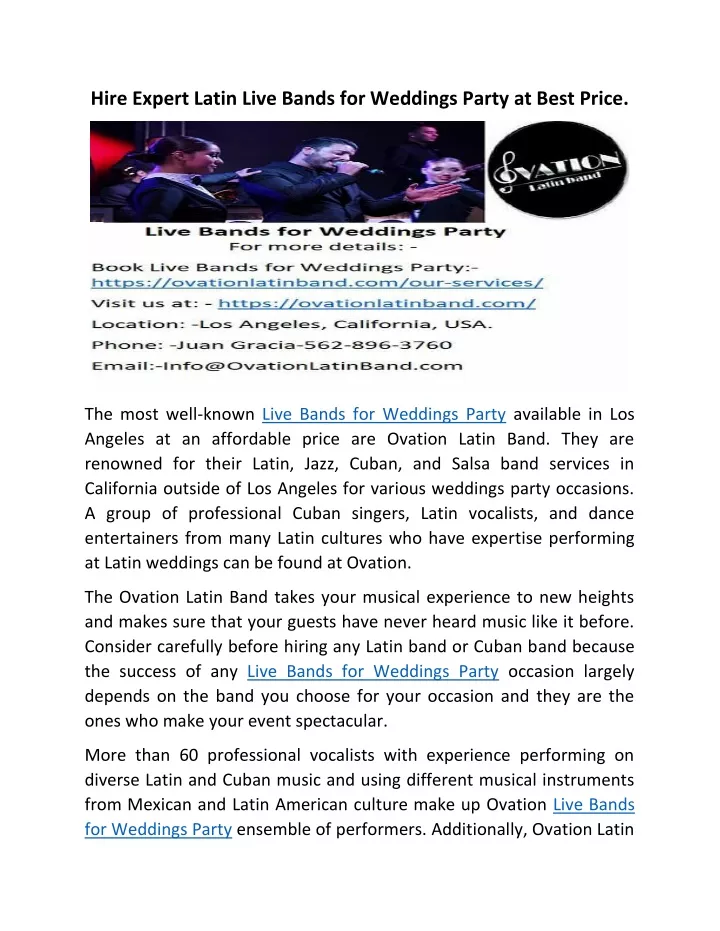 hire expert latin live bands for weddings party