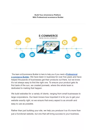 Build Your eCommerce Platform With Professional ecommerce Builder