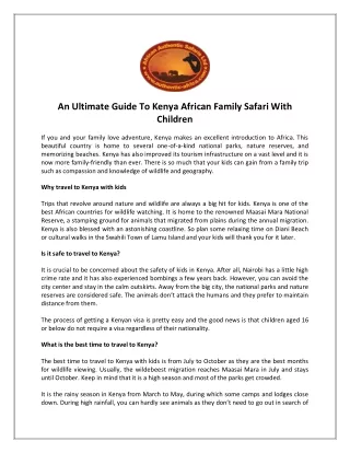 An Ultimate Guide To Kenya African Family Safari With Children