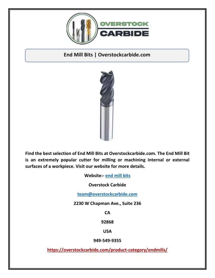 end mill bits overstockcarbide com