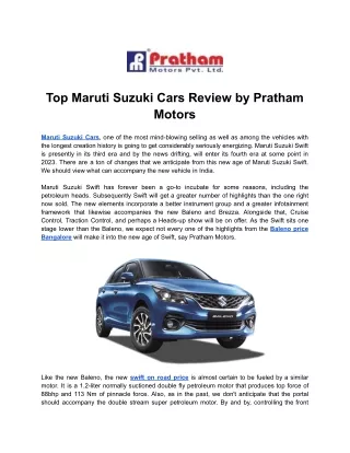 Top Maruti Suzuki Cars Review by Pratham Motors