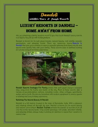 Luxury Resorts in Dandeli – Home Away From Home