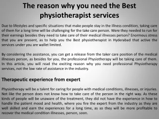 The reason why you need the Best physiotherapist services