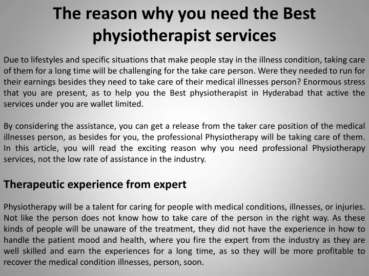 the reason why you need the best physiotherapist