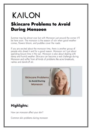 Skincare Problems to Avoid During Monsoon