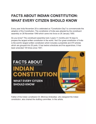 FACTS ABOUT INDIAN CONSTITUTION!! WHAT EVERY CITIZEN SHOULD KNOW?