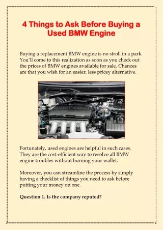 4 Things to Ask Before Buying a Used BMW Engine