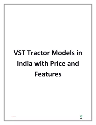 VST Tractor Models in India with Price and Features
