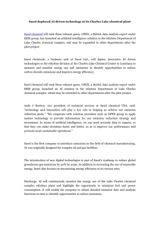 sasol deployed ai driven technology