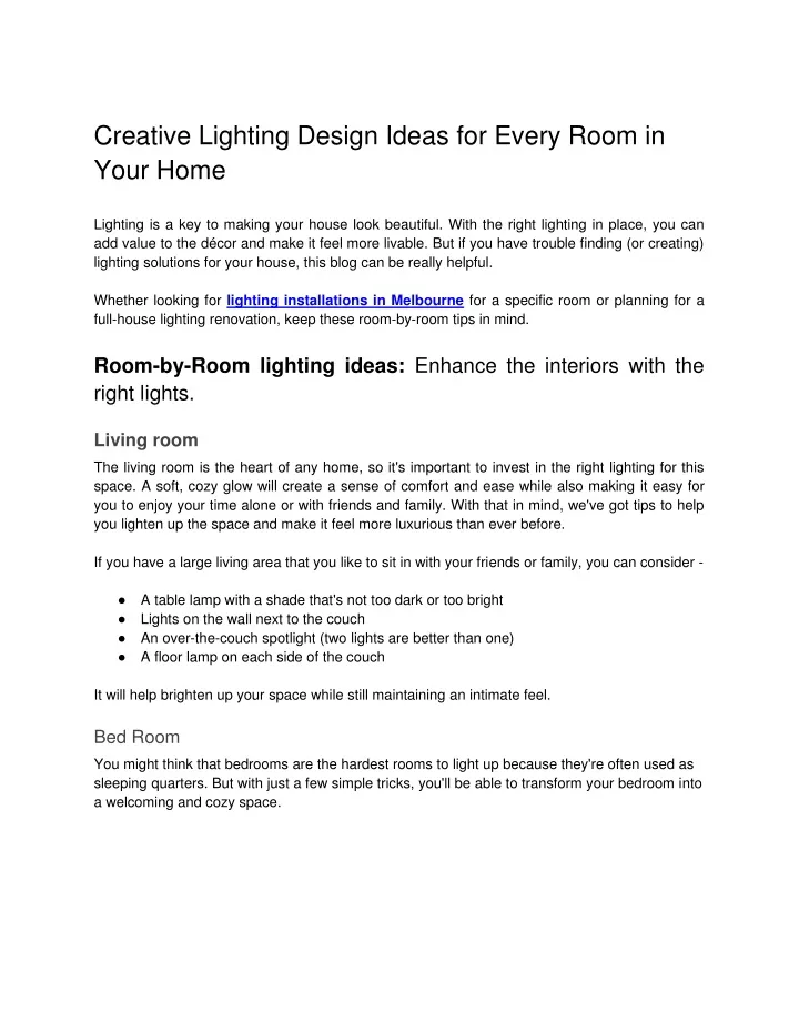 creative lighting design ideas for every room