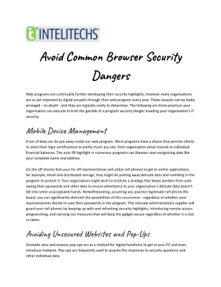 Avoid Common Browser Security Dangers