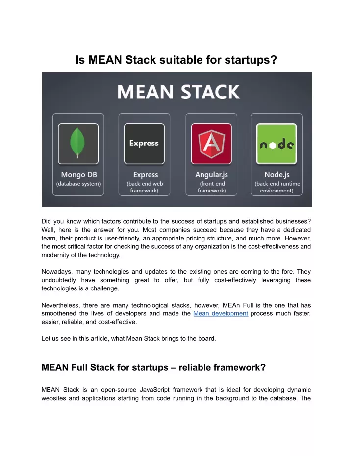 is mean stack suitable for startups