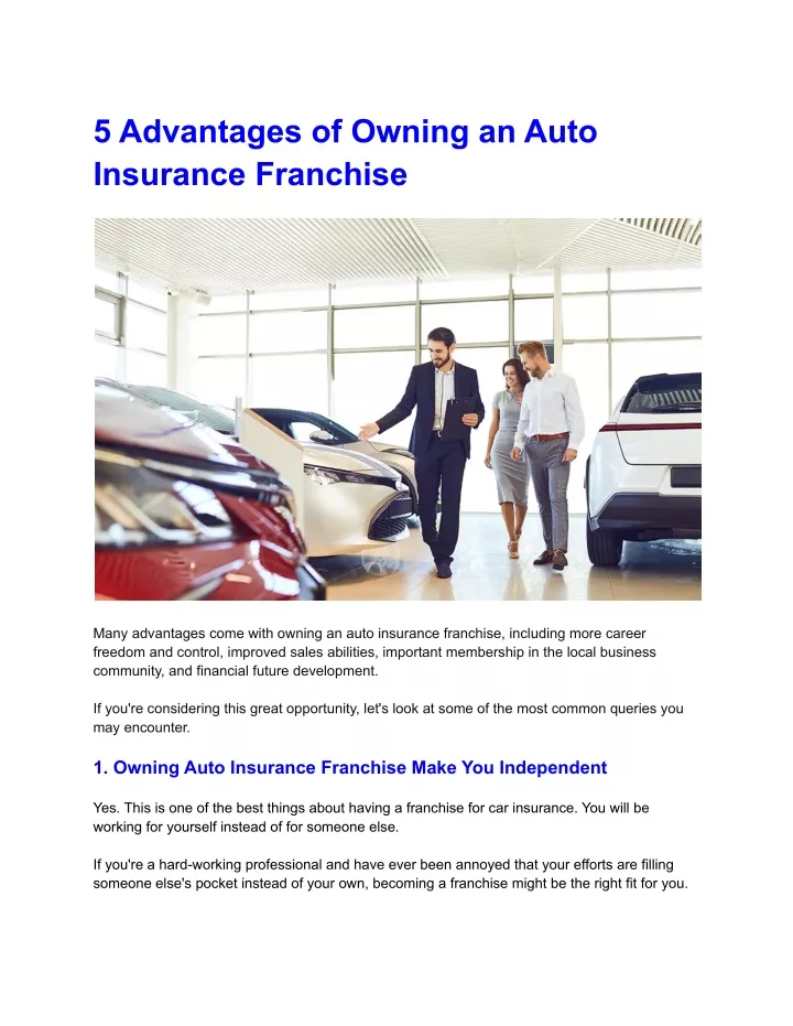 5 advantages of owning an auto insurance franchise