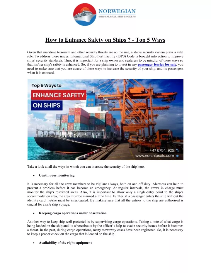 how to enhance safety on ships how to enhance