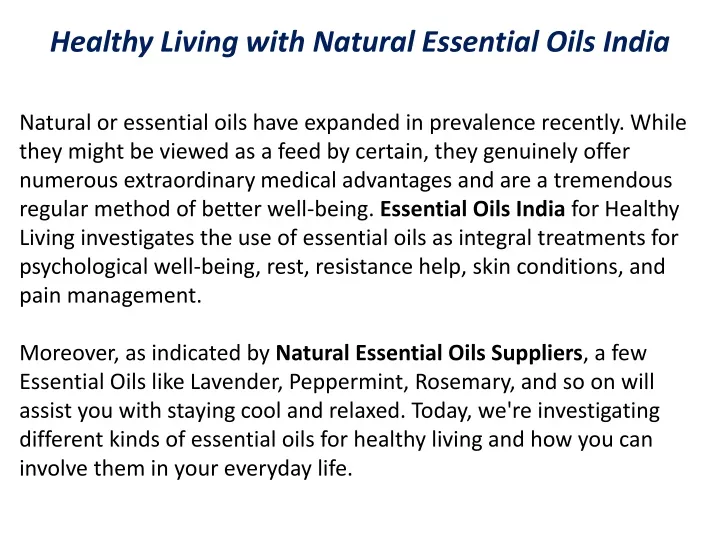 healthy living with natural essential oils india
