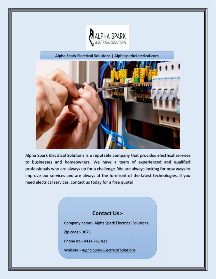 alpha spark electrical solutions