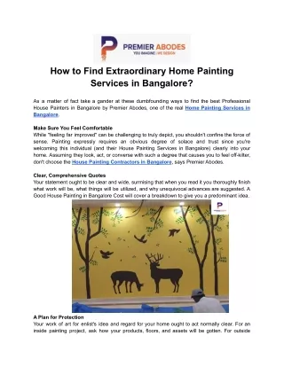 How to Find Extraordinary Home Painting Services in Bangalore