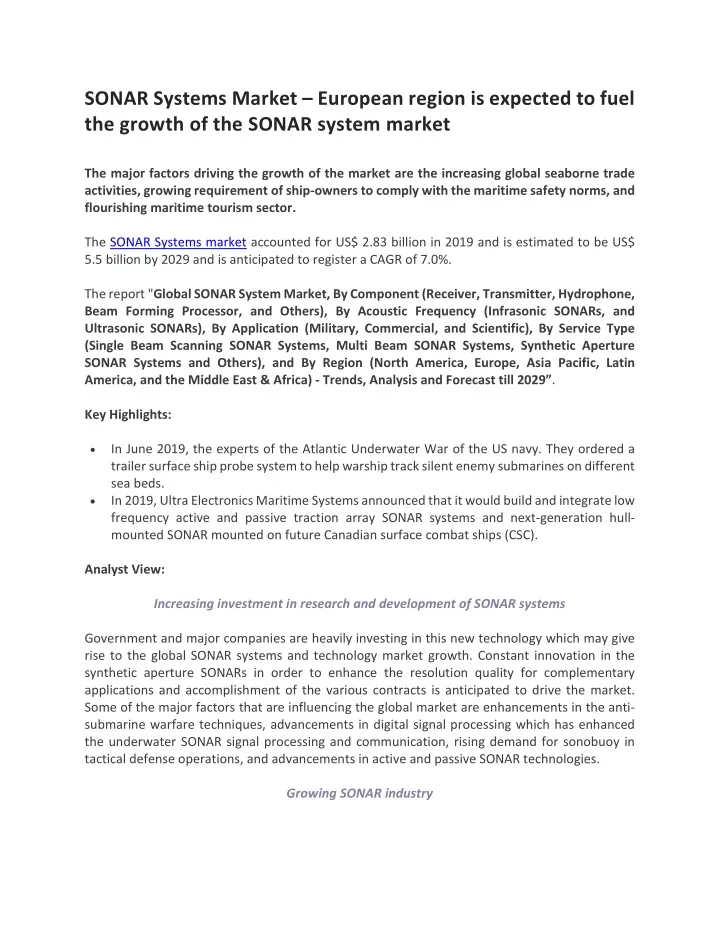 sonar systems market european region is expected