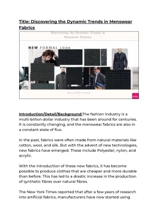 title discovering the dynamic trends in menswear