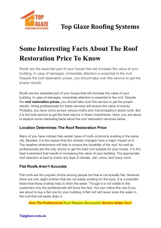 Some Interesting Facts About The Roof Restoration Price To Know