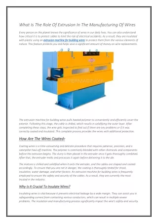 What Is The Role Of Extrusion In The Manufacturing Of Wires