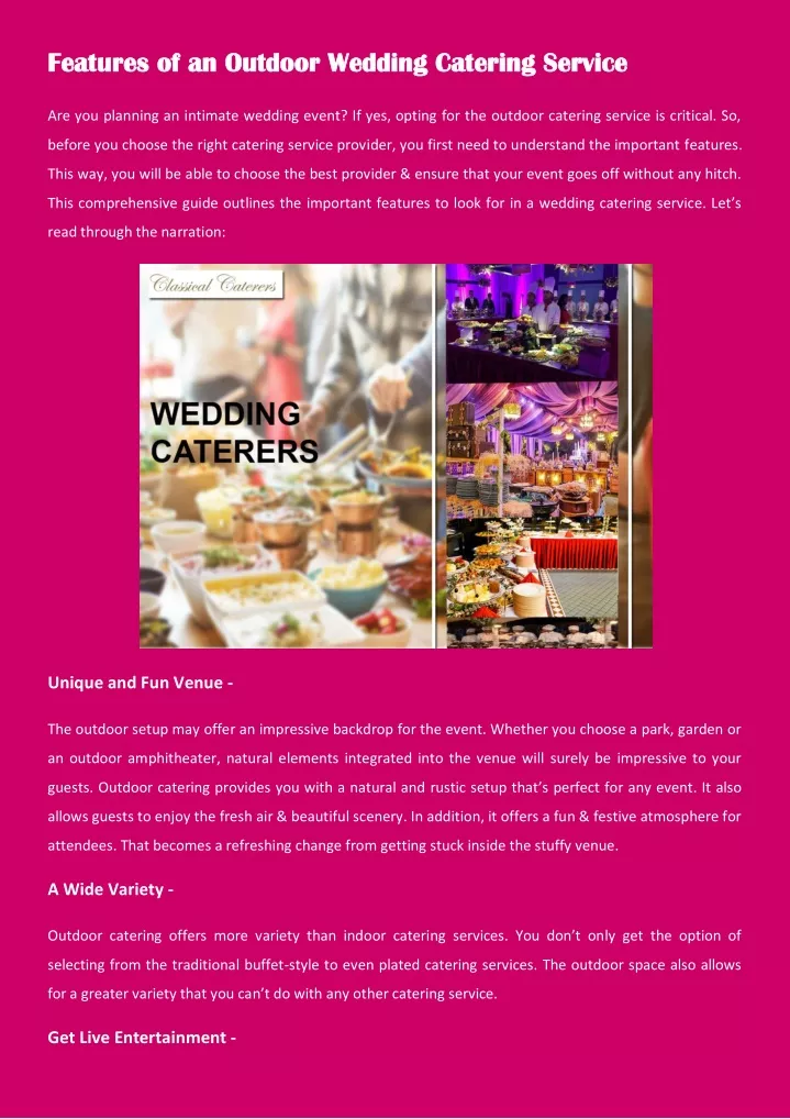 features of an outdoor wedding catering service