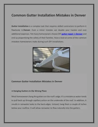 Common Gutter Installation Mistakes in Denver