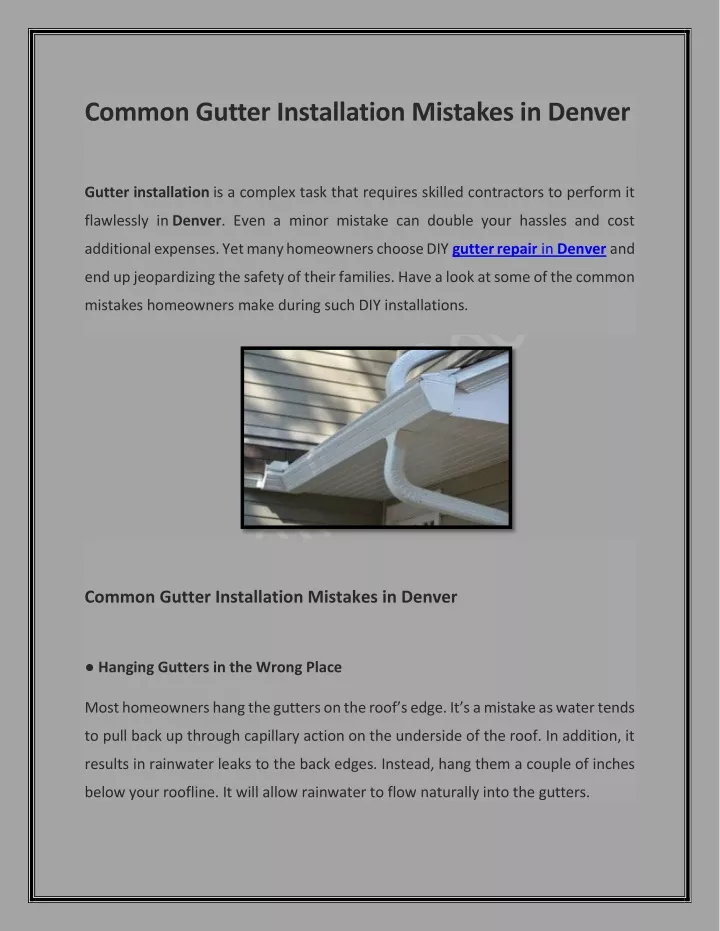 common gutter installation mistakes in denver