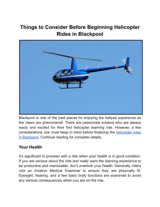 Things to Consider Before Beginning Helicopter Rides in Blackpool