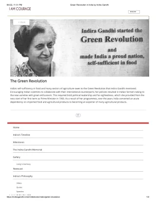 Green Revolution in India by Indira Gandhi