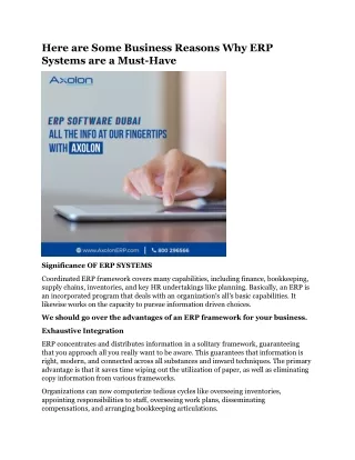 here are some business reasons why erp systems
