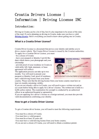Croatia Drivers License | Information | Driving License INC