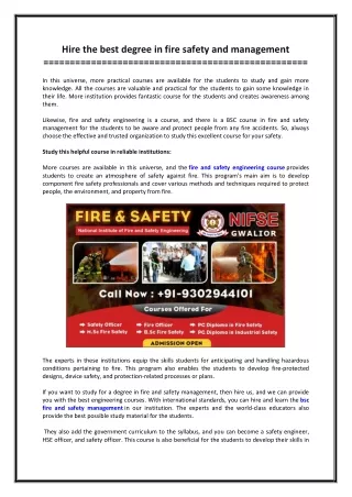 Hire the best degree in fire safety and management