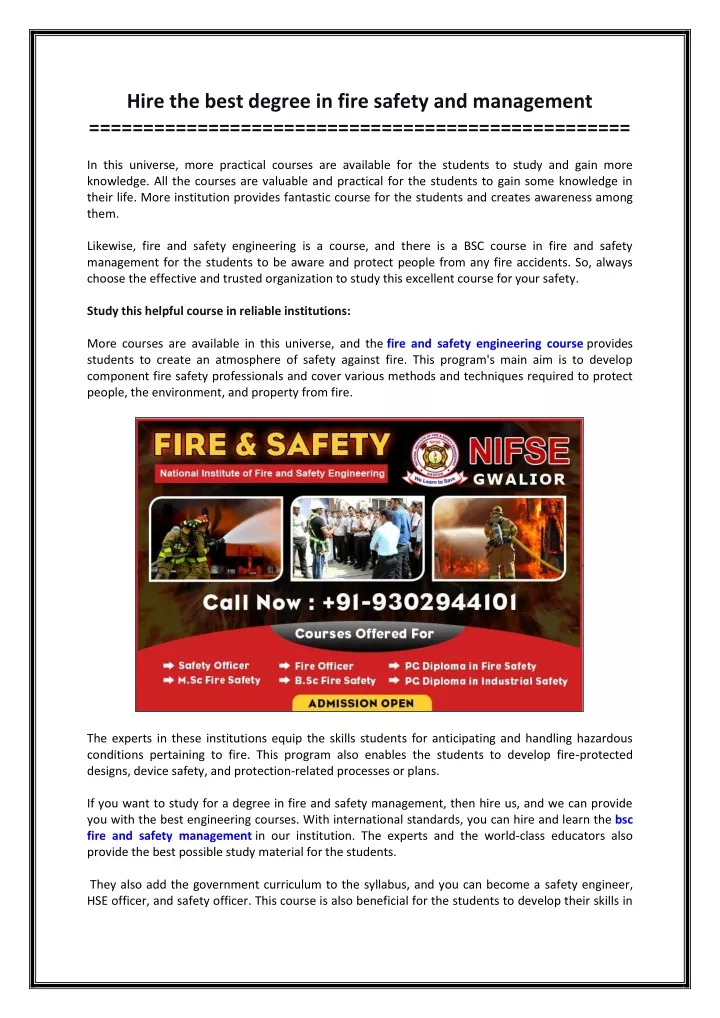 hire the best degree in fire safety