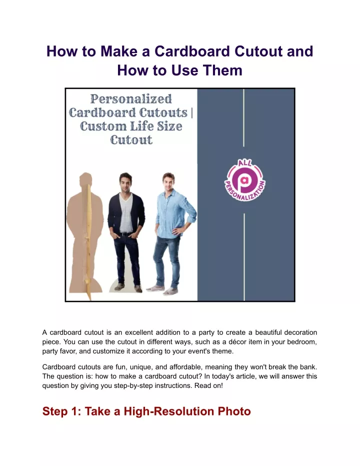 how to make a cardboard cutout and how to use them