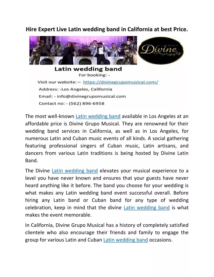 hire expert live latin wedding band in california