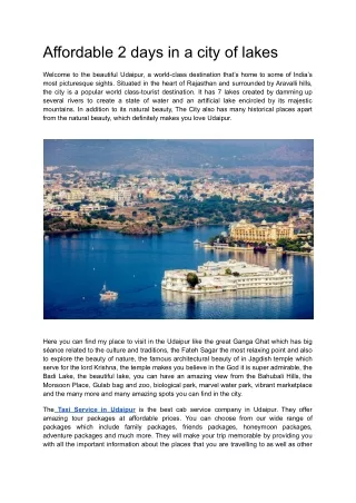 Affordable 2 days in a city of lakes
