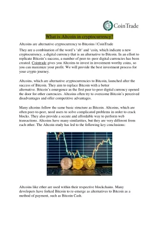 What is Altcoin in Cryptocurrency Platform?